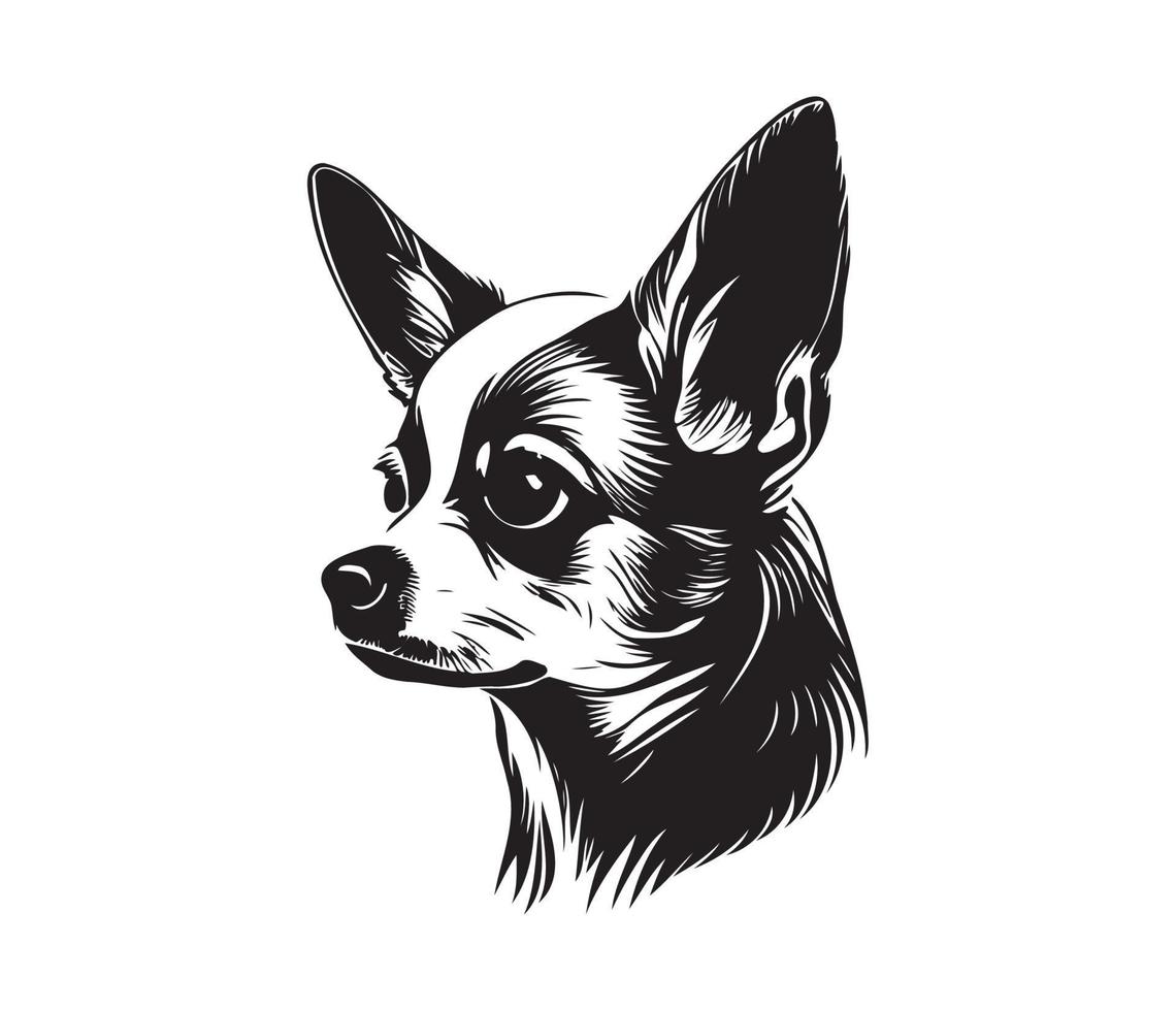 chihuahua gezicht, silhouet hond gezicht, zwart en wit chihuahua vector