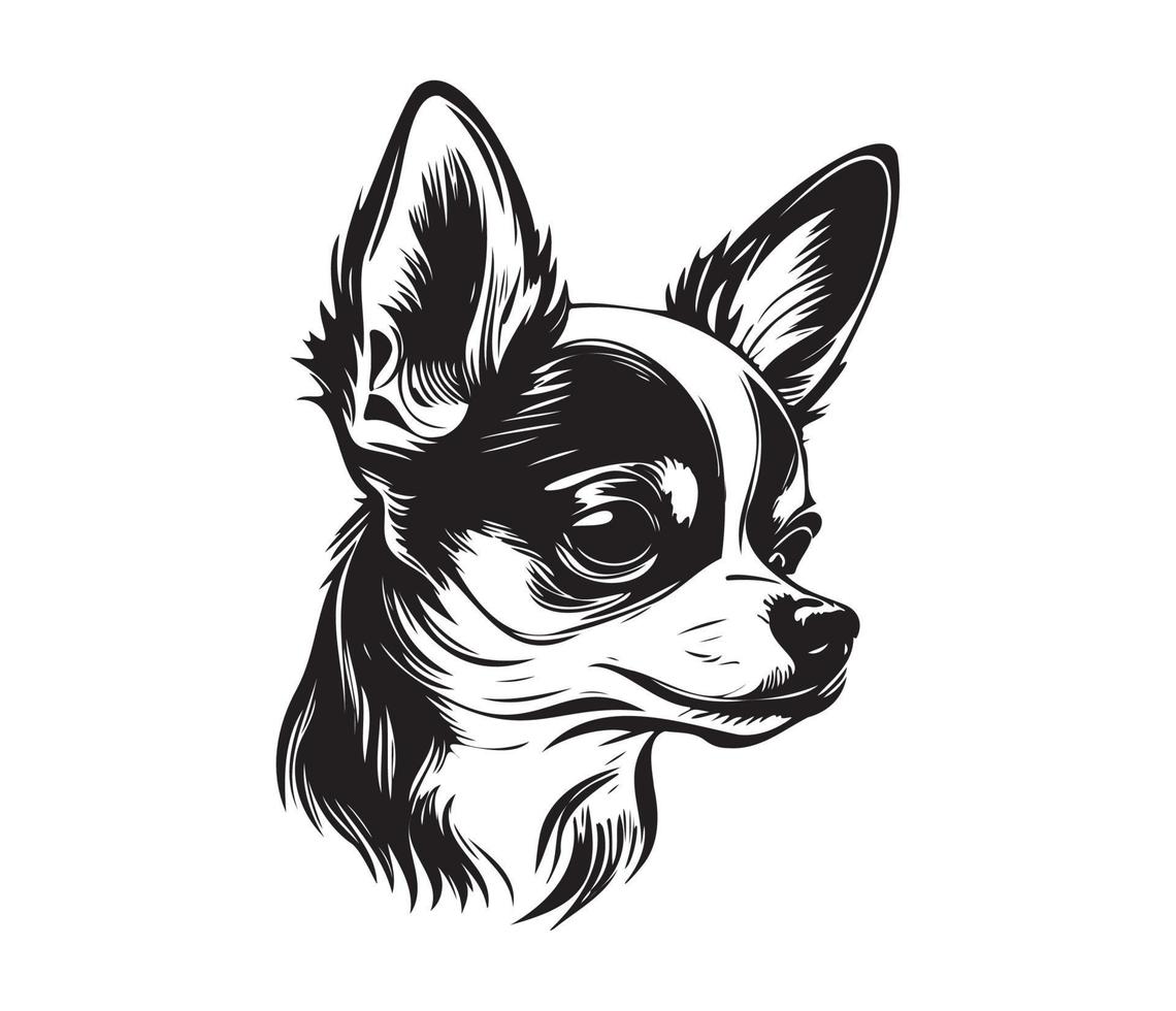 chihuahua gezicht, silhouet hond gezicht, zwart en wit chihuahua vector