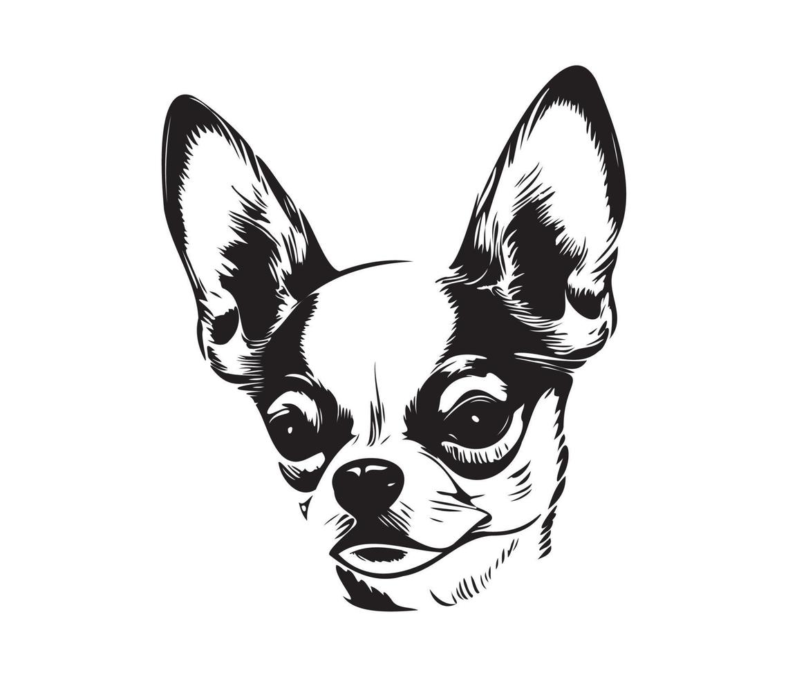 chihuahua gezicht, silhouet hond gezicht, zwart en wit chihuahua vector