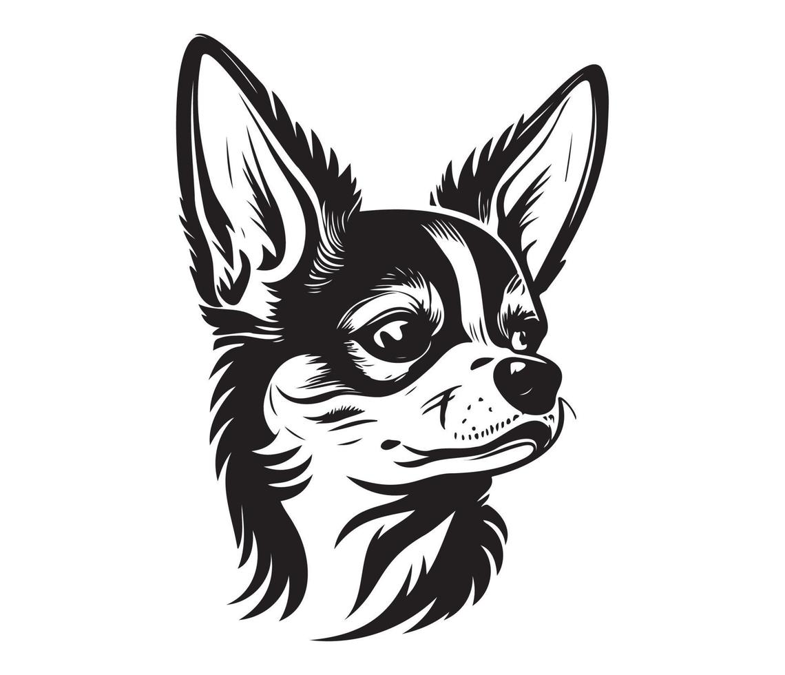 chihuahua gezicht, silhouet hond gezicht, zwart en wit chihuahua vector