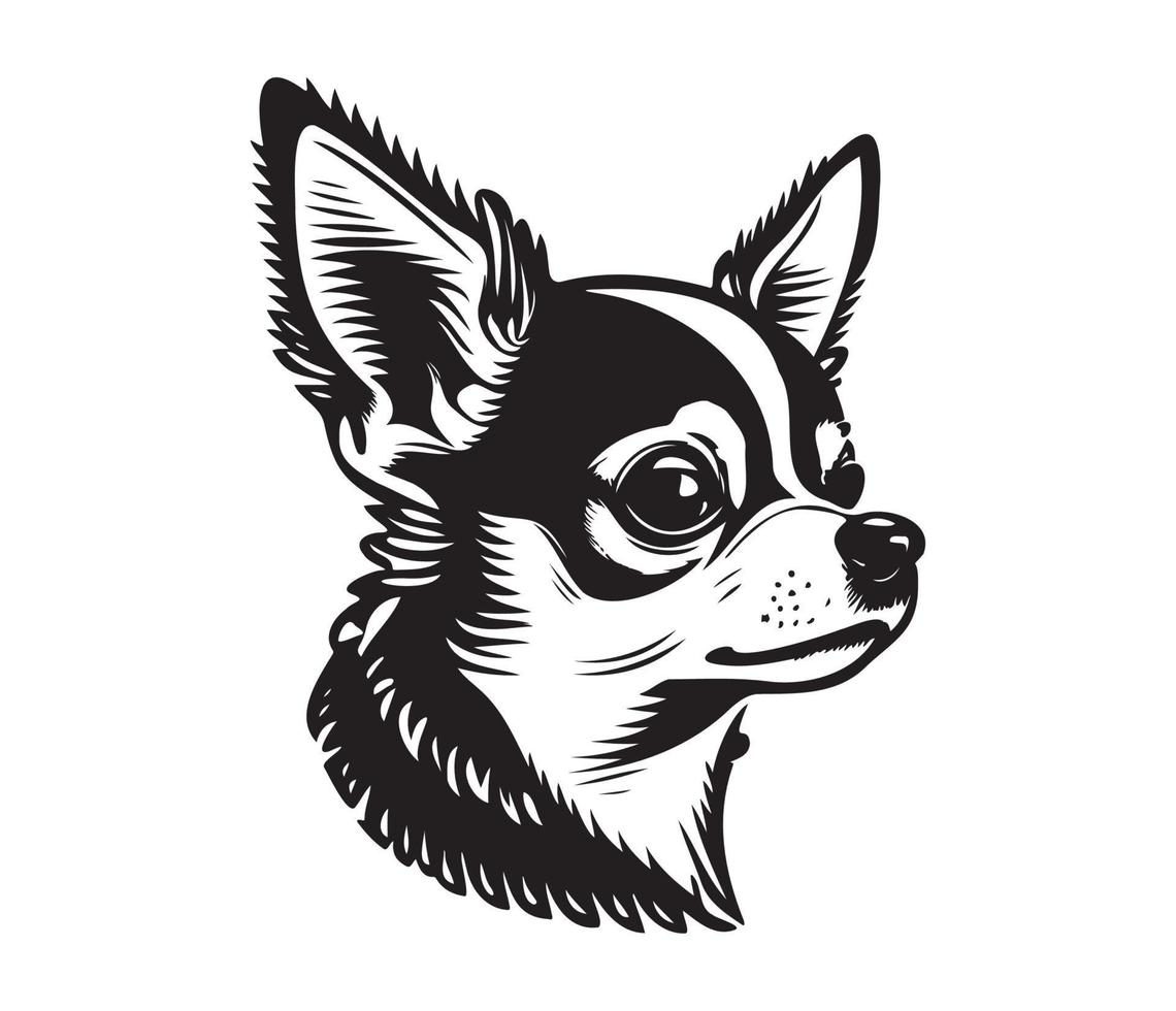 chihuahua gezicht, silhouet hond gezicht, zwart en wit chihuahua vector