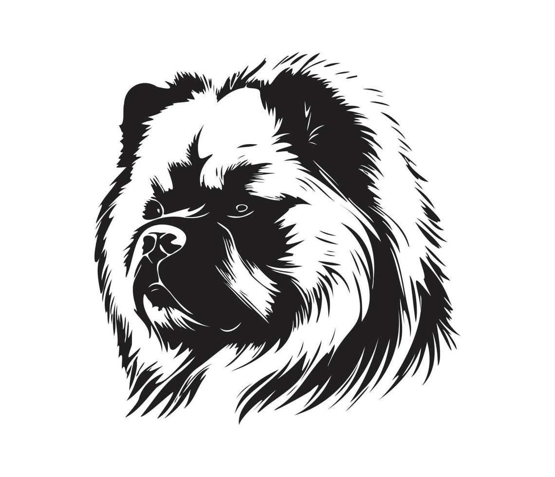 chow chow gezicht, silhouet hond gezicht, zwart en wit chow chow vector