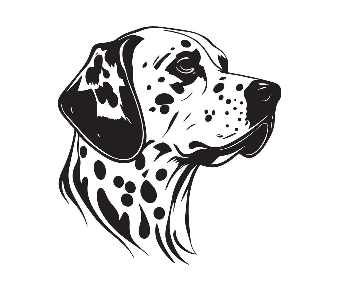 dalmatiër gezicht, silhouet hond gezicht, zwart en wit dalmatiër vector