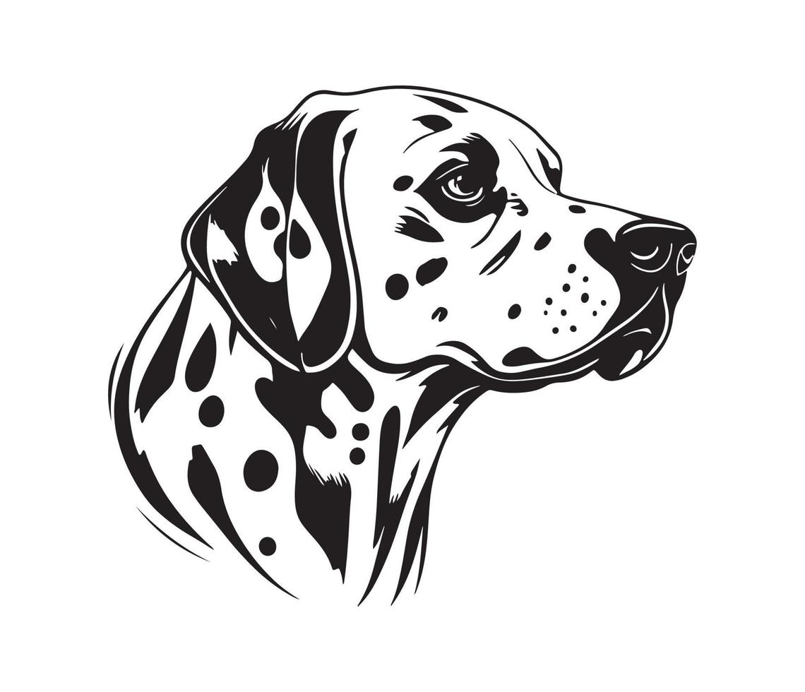 dalmatiër gezicht, silhouet hond gezicht, zwart en wit dalmatiër vector