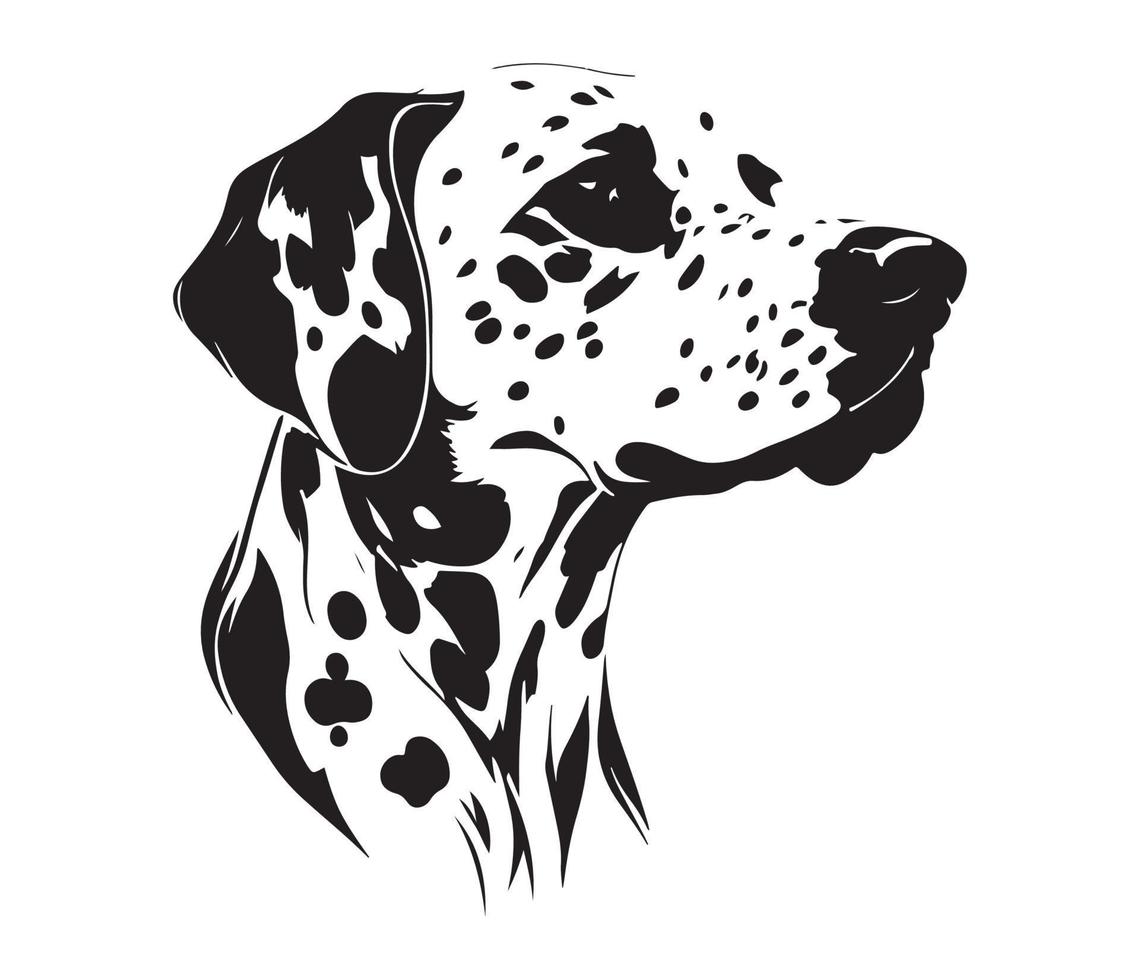 dalmatiër gezicht, silhouet hond gezicht, zwart en wit dalmatiër vector