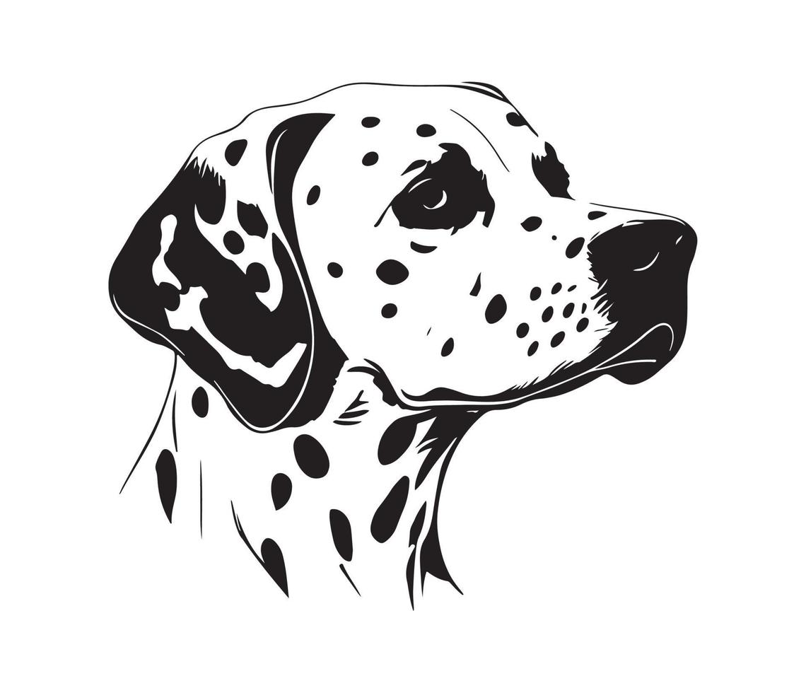 dalmatiër gezicht, silhouet hond gezicht, zwart en wit dalmatiër vector