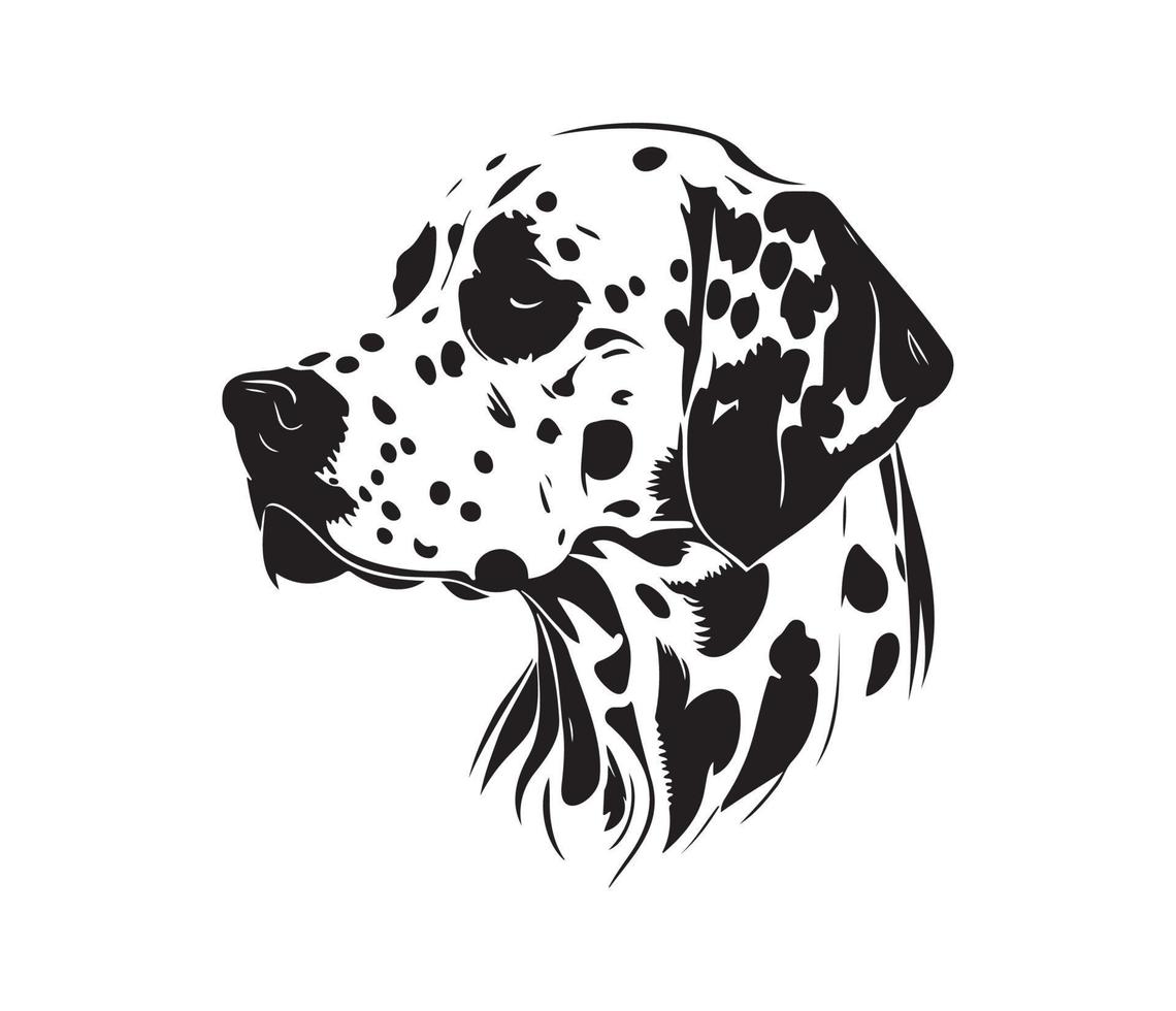 dalmatiër gezicht, silhouet hond gezicht, zwart en wit dalmatiër vector