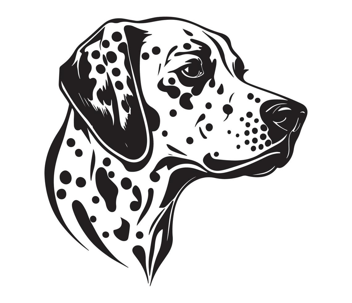 dalmatiër gezicht, silhouet hond gezicht, zwart en wit dalmatiër vector