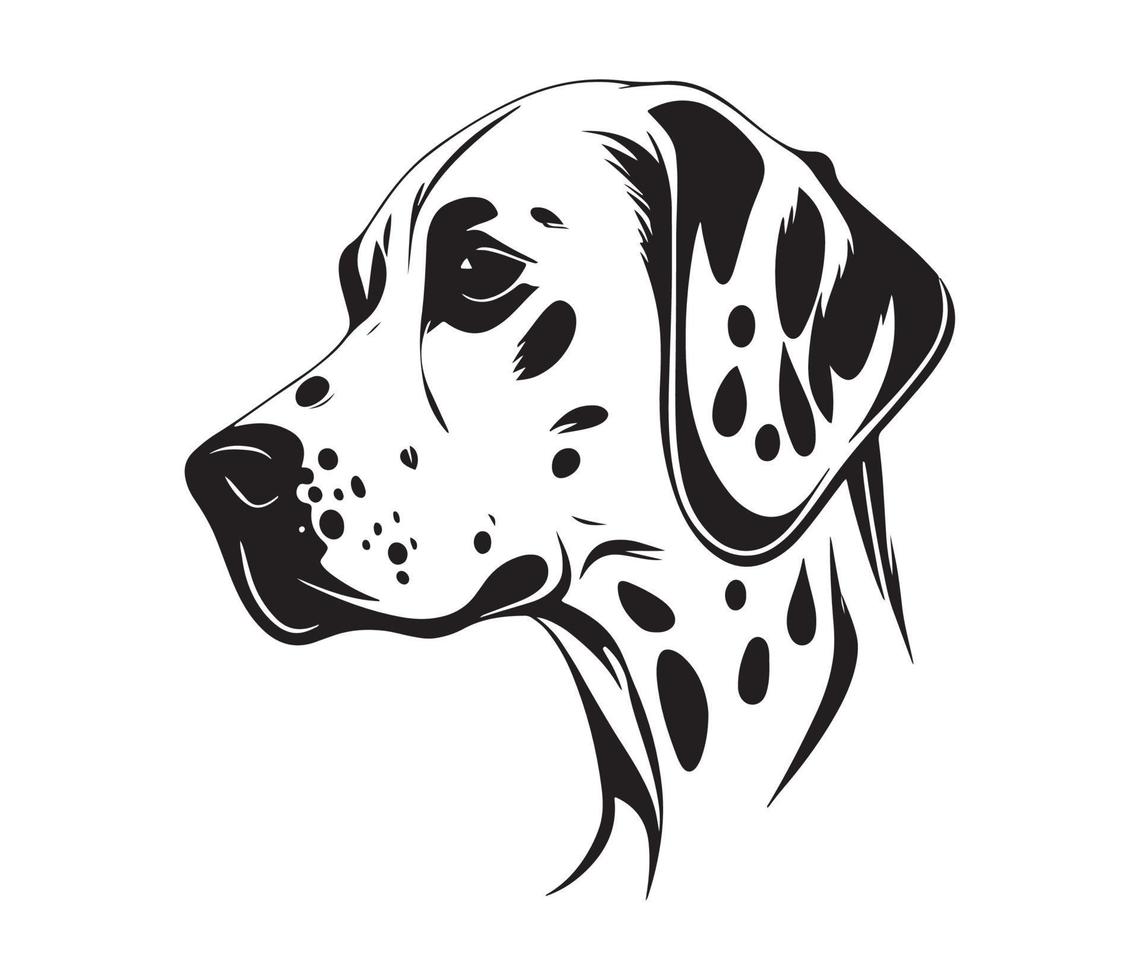 dalmatiër gezicht, silhouet hond gezicht, zwart en wit dalmatiër vector