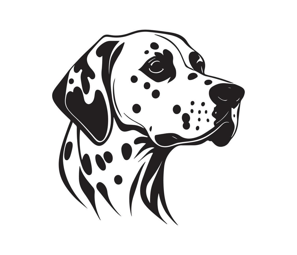 dalmatiër gezicht, silhouet hond gezicht, zwart en wit dalmatiër vector