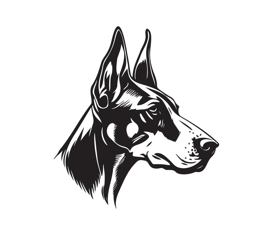 doberman gezicht, silhouet hond gezicht, zwart en wit doberman vector