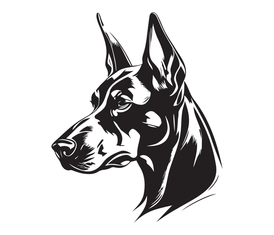 doberman gezicht, silhouet hond gezicht, zwart en wit doberman vector