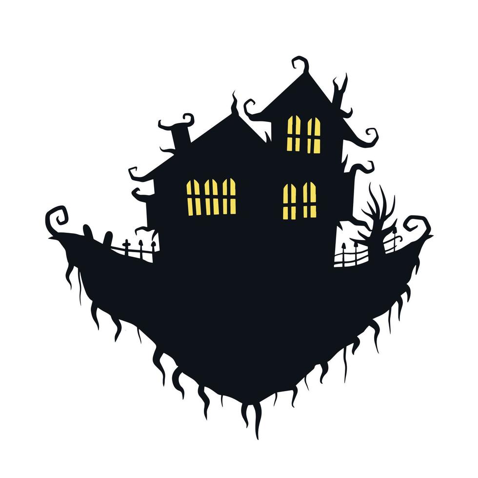 halloween achtervolgd huis geïsoleerd Aan wit achtergrond. eng donker silhouet van huis of herenhuis. tekenfilm vector spookachtig illustratie. gotisch schattig stad-