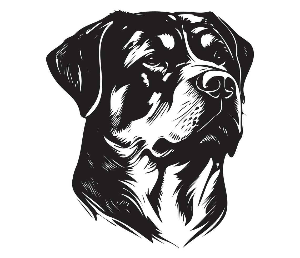 rottweiler gezicht, silhouet hond gezicht, zwart en wit rottweiler vector