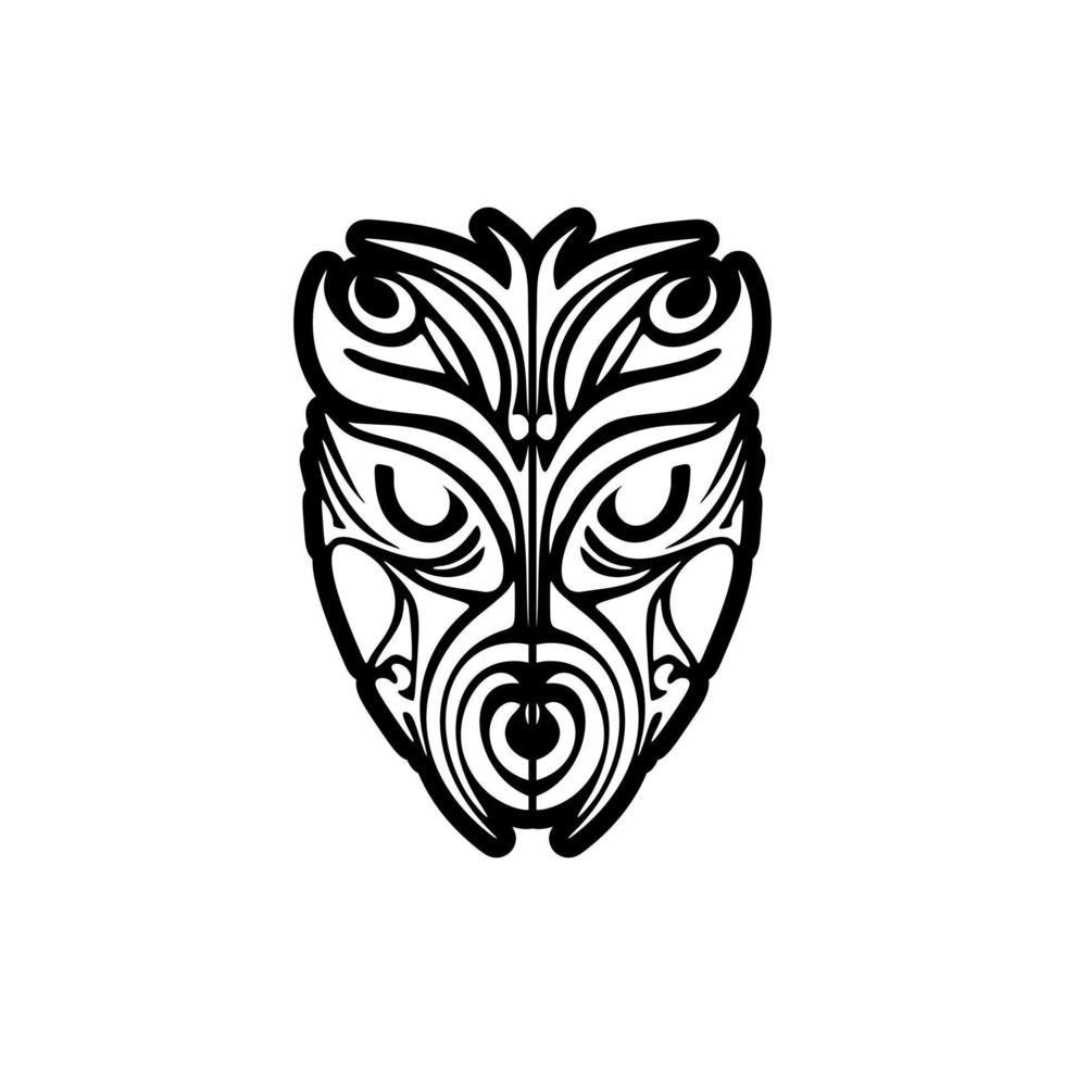 masker van een god, met polynesisch patronen in zwart en wit inkt. vector