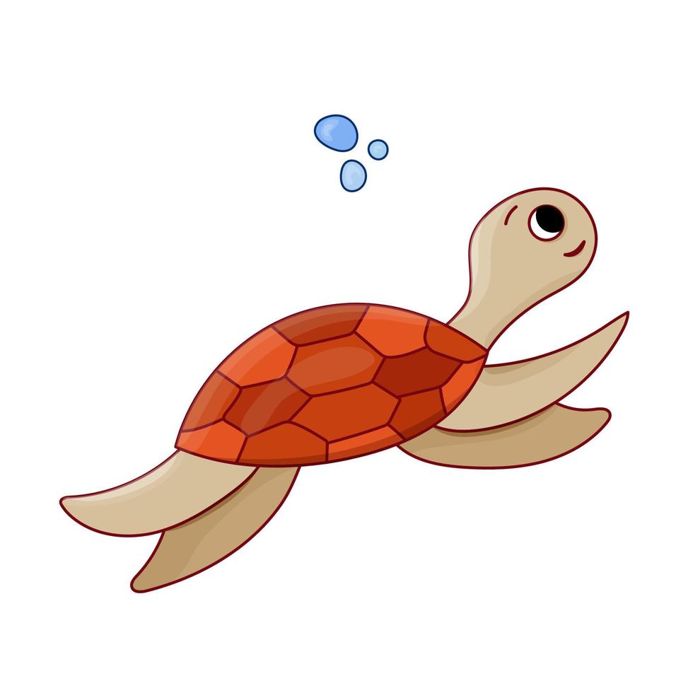 zee schildpad tekenfilm vector illustratie rood kleur met lucht bubbel. oceaan nautische geïsoleerd dier.