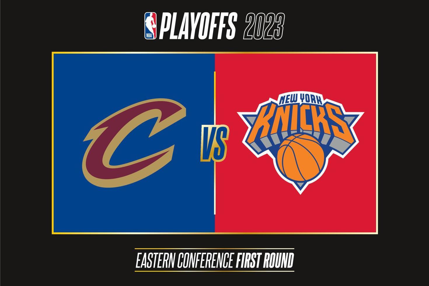 Cleveland cavaliers vs nieuw york snuisterijen, 2023 nba play-offs. toernooi van de nationaal basketbal verenigingen 2022-23 seizoen. tbilisi, Georgië - april 14, 2023. vector