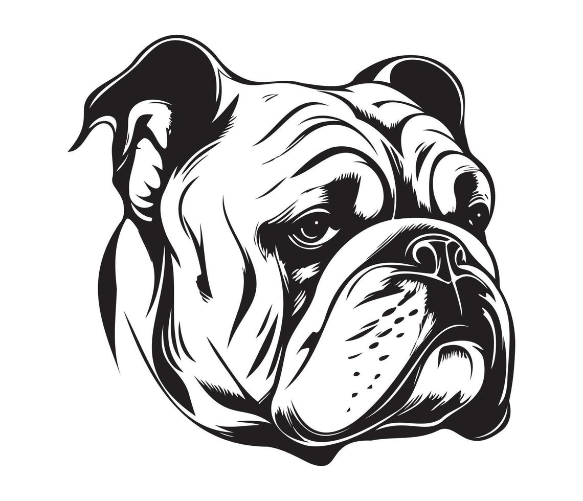 bulldog gezicht, silhouet hond gezicht, zwart en wit bulldog vector