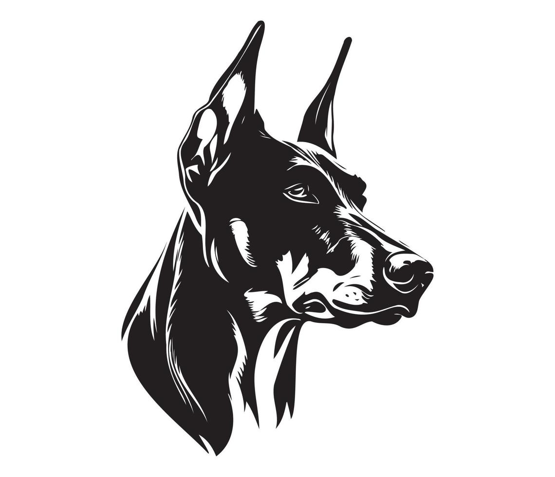 doberman gezicht, silhouet hond gezicht, zwart en wit doberman vector