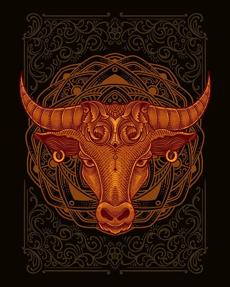 illustratie van stier hoofd tribal stijl met wijnoogst gravure ornament in terug perfect voor uw bedrijf en handelswaar vector