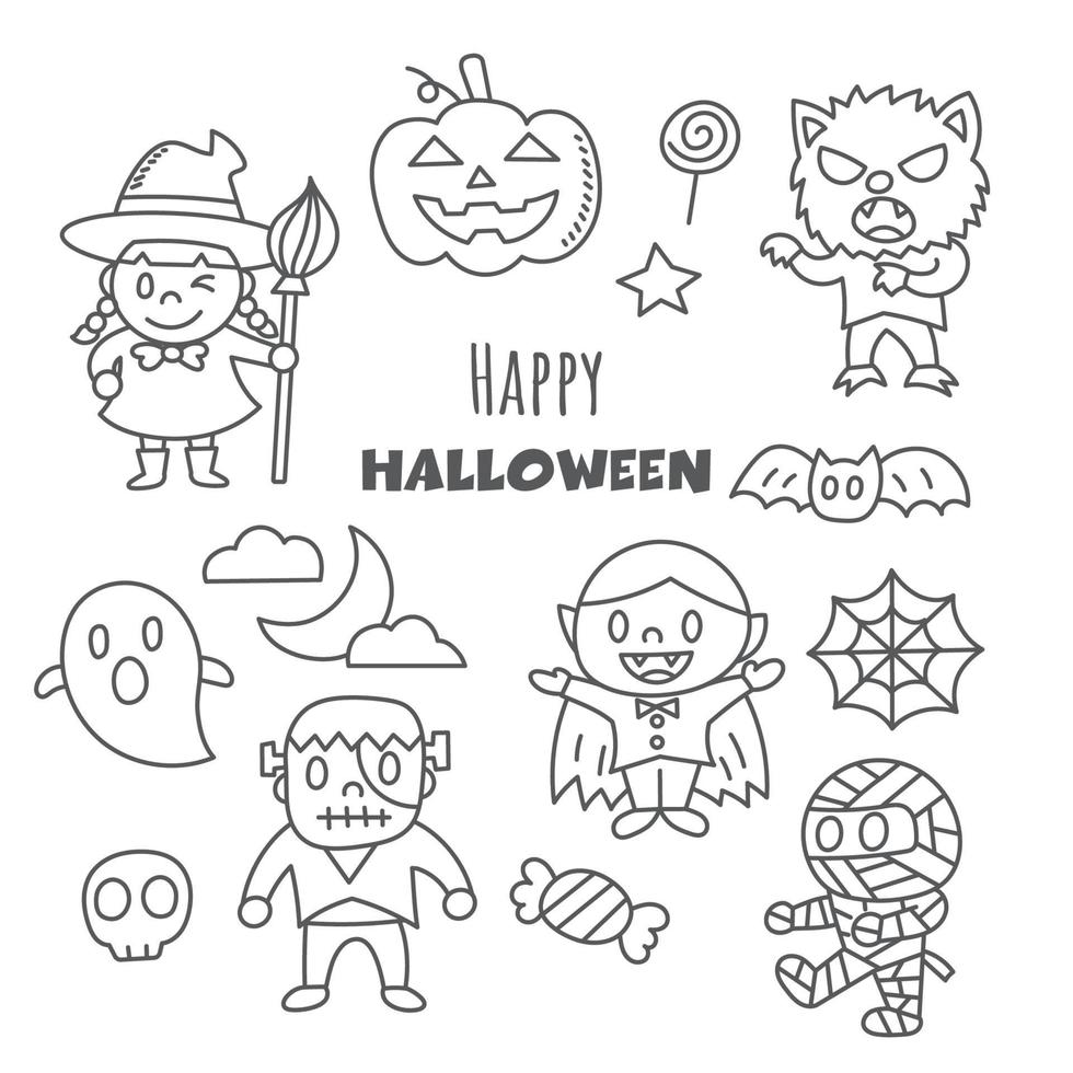 vrolijke halloween kawaii doodle vector