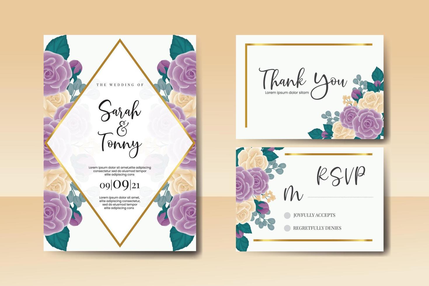 bruiloft uitnodiging kader set, bloemen waterverf digitaal hand- getrokken roos bloem ontwerp uitnodiging kaart sjabloon vector