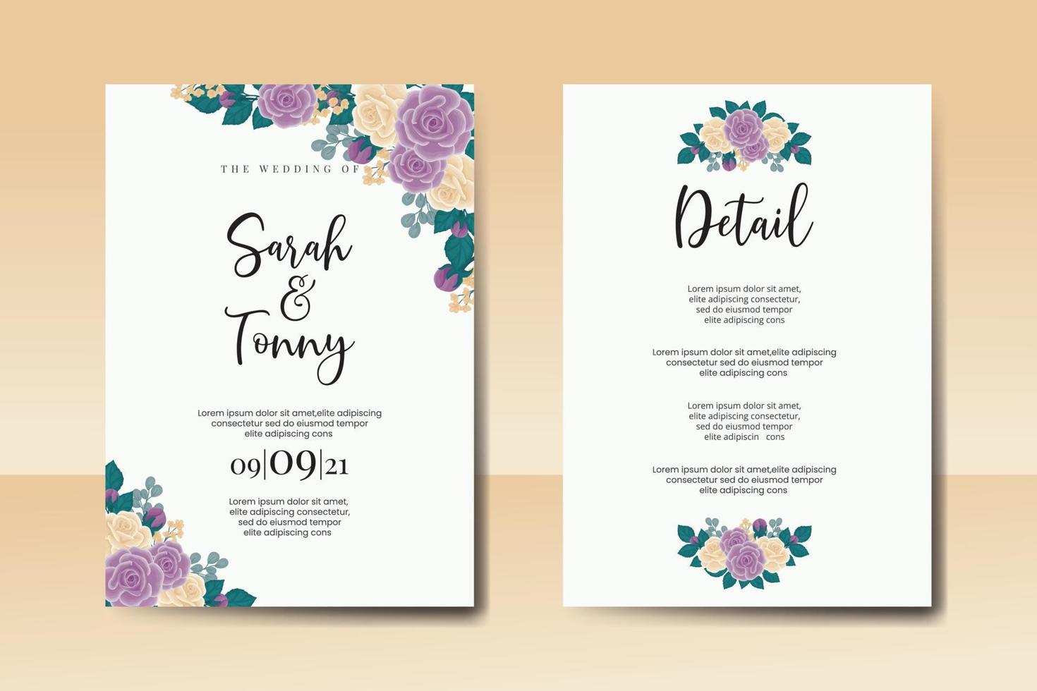 bruiloft uitnodiging kader set, bloemen waterverf digitaal hand- getrokken roos bloem ontwerp uitnodiging kaart sjabloon vector
