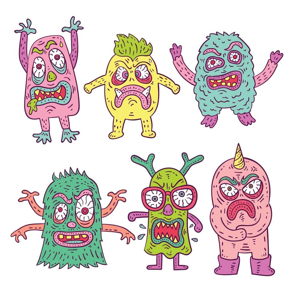 kleurrijke schattige gekke monster karakterverzameling vector