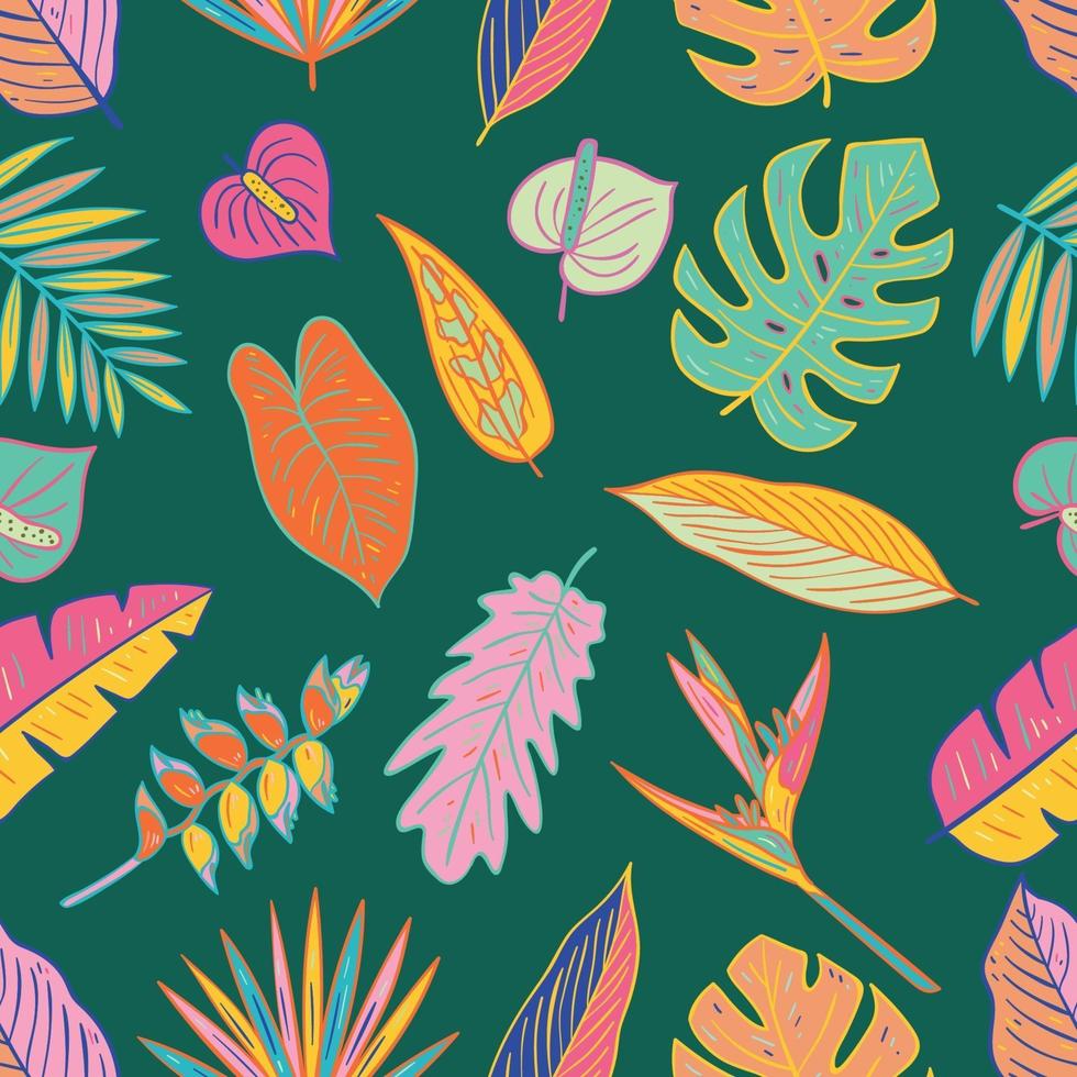 kleurrijke tropische planten naadloze patroon vector