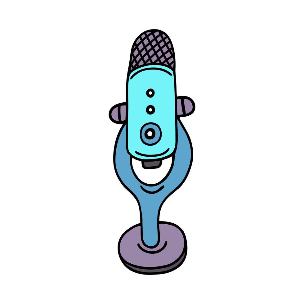 microfoon vector icoon. apparaat voor podcast, stroom, karaoke, radio, asmr. gemakkelijk tekening geïsoleerd Aan wit. vlak tekenfilm microfoon. helder clip art voor logo, appjes, web, opname studio ontwerp