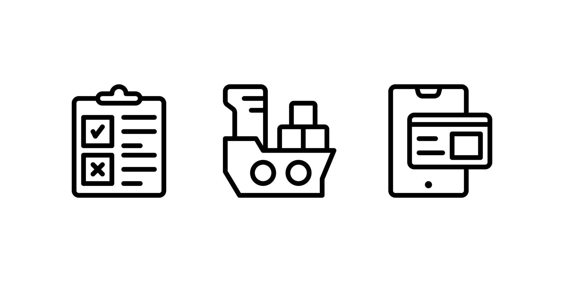 checklist, vrachtschip, online betalingslijn pictogram vector