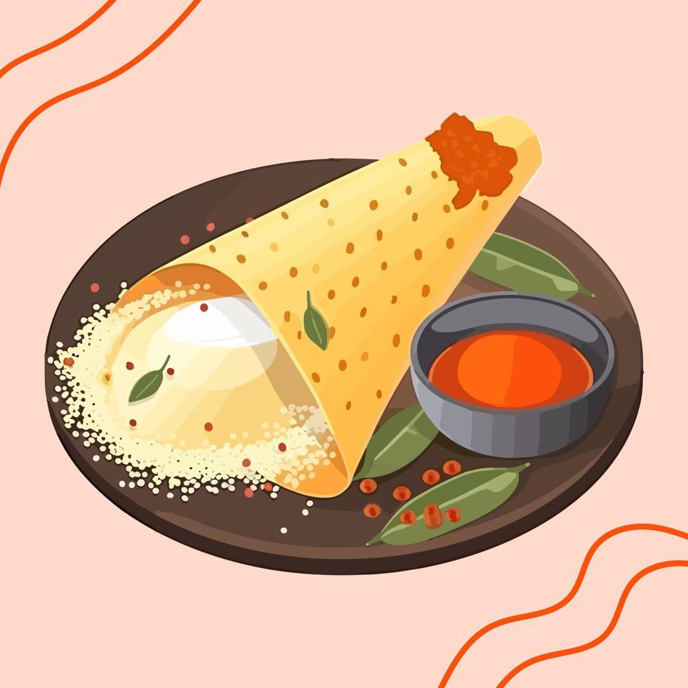 masala dosa, Indisch traditioneel voedsel met sambhar vector