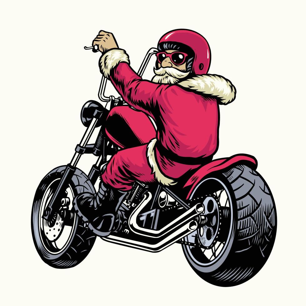 de kerstman claus rijden bijl motorfiets vector