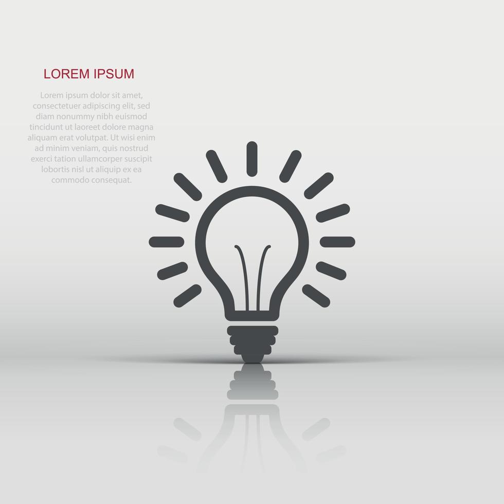 vector licht lamp icoon in vlak stijl. verlichting elektrisch teken illustratie pictogram. idee gloeilamp bedrijf concept.