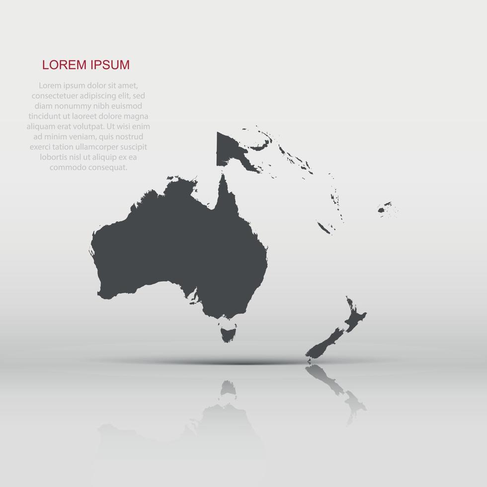 Australië en Oceanië kaart icoon in vlak stijl. plaats illustratie pictogram. land aardrijkskunde teken bedrijf concept. vector
