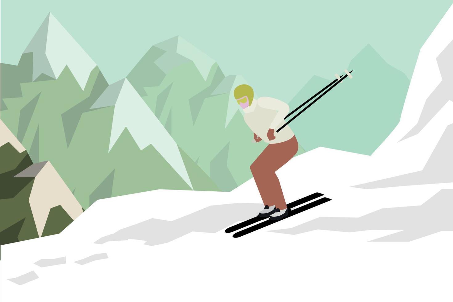 de jongen is skiën Aan de sneeuw. vector