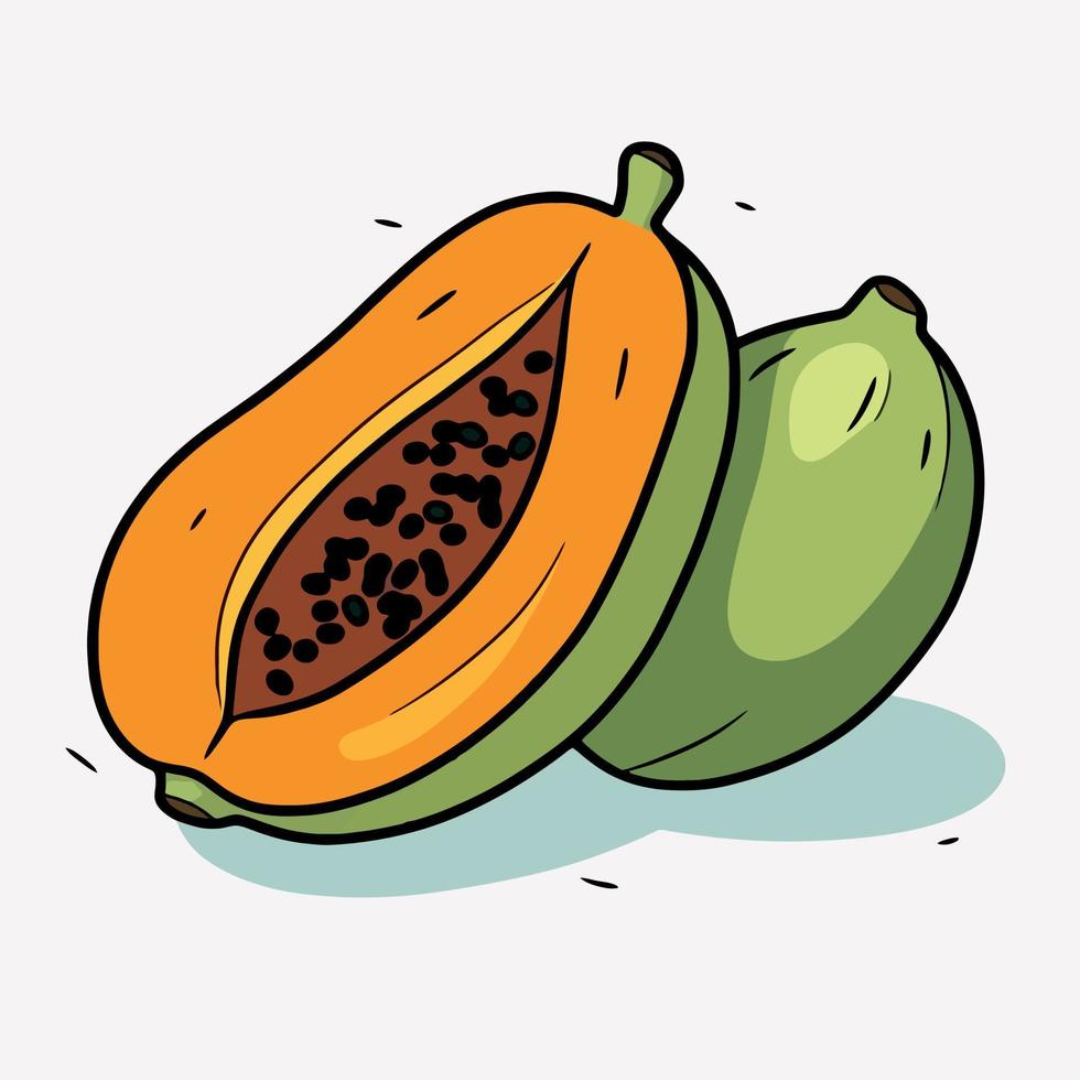 papaja fruit besnoeiing in voor de helft vector