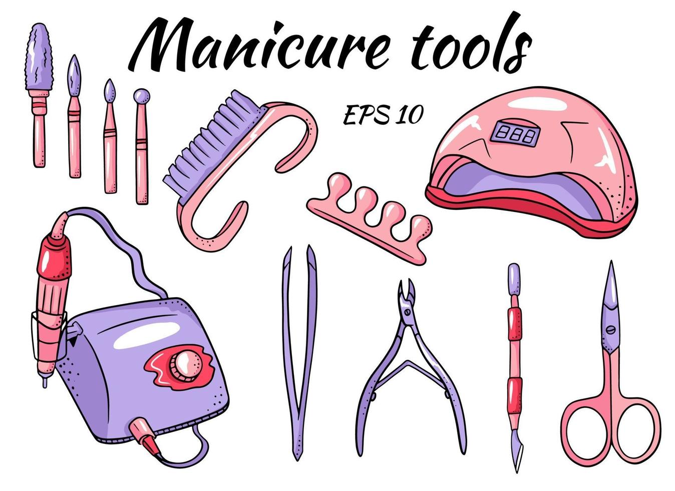 een set manicuregereedschappen. hardware voor manicure en pedicure vector