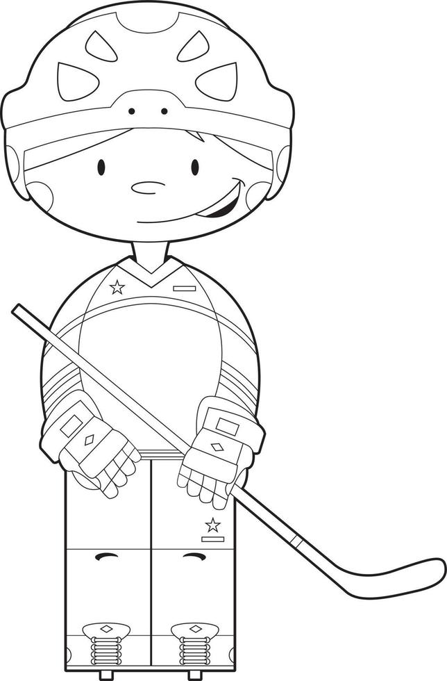 schattig tekenfilm hockey speler sport en vrije tijd kleuren in illustratie vector