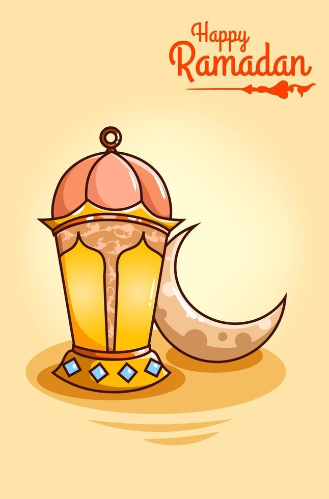 lantaarn en maan bij ramadan mubarak cartoon afbeelding vector