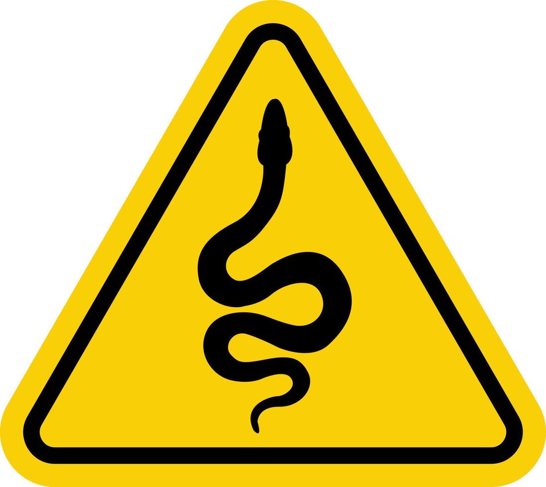 teken slang. slang waarschuwing teken. Gevaar slang teken. geel driehoek teken met giftig slang icoon binnen. risico van slang beet. voorzichtigheid slang. slang venijn. vector