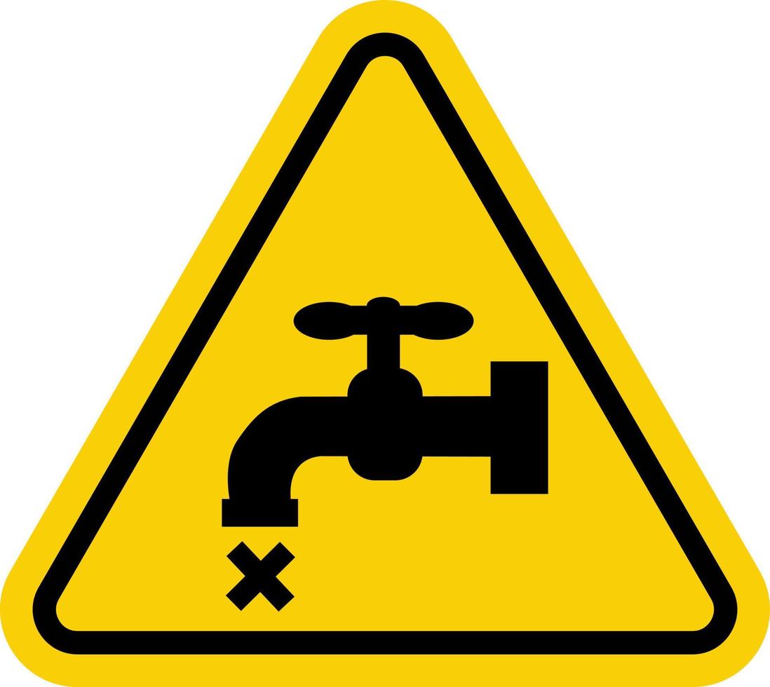 teken Nee water. geel driehoek teken met een kraan icoon binnen. waarschuwingen Nee water. water tekort. droogte waarschuwingen. vector
