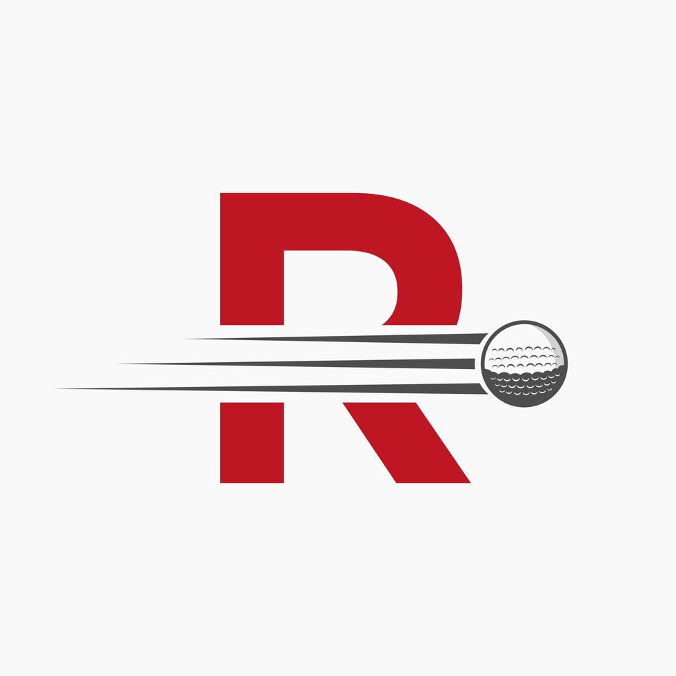 brief r golf logo ontwerp. eerste hockey sport academie teken, club symbool vector