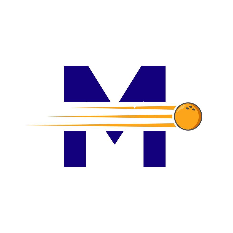 eerste brief m bowling logo. bowling bal symbool vector sjabloon