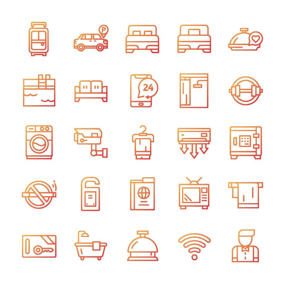 set hotelpictogrammen met verloopstijl. vector