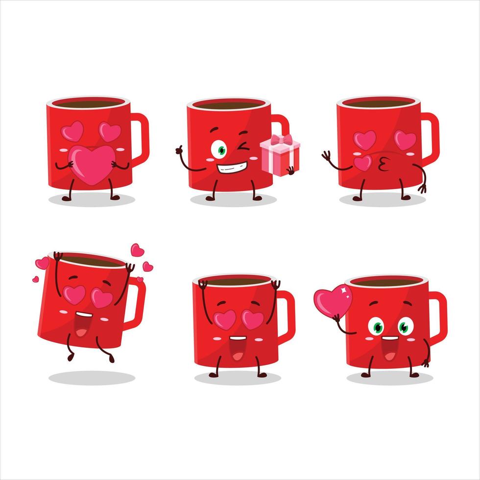 glas van koffie tekenfilm karakter met liefde schattig emoticon vector