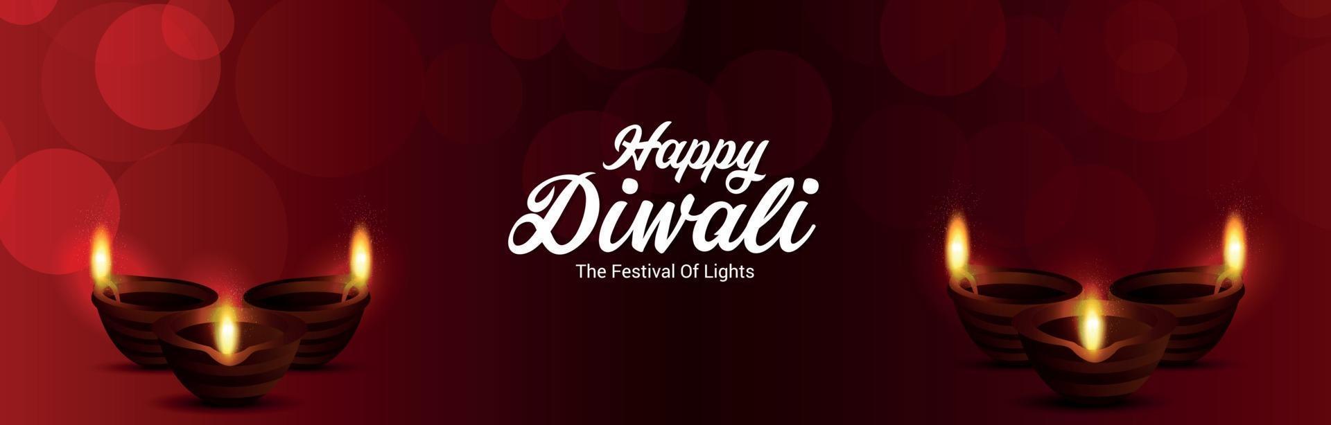 gelukkig diwali-festival van licht uitnodigingsbanner met creatieve diwali diya vector