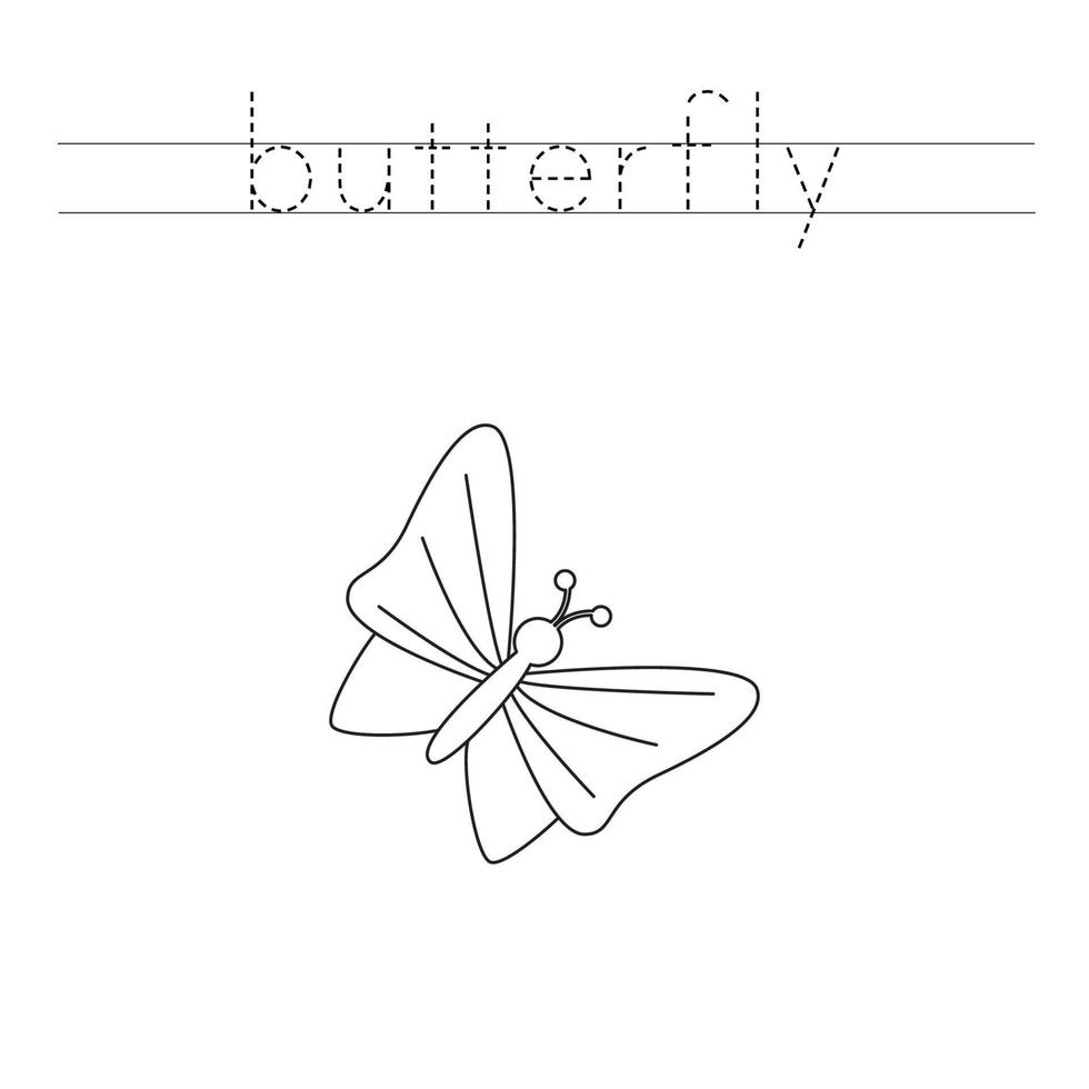 spoor de brieven en kleur tekenfilm vlinder. handschrift praktijk voor kinderen. vector