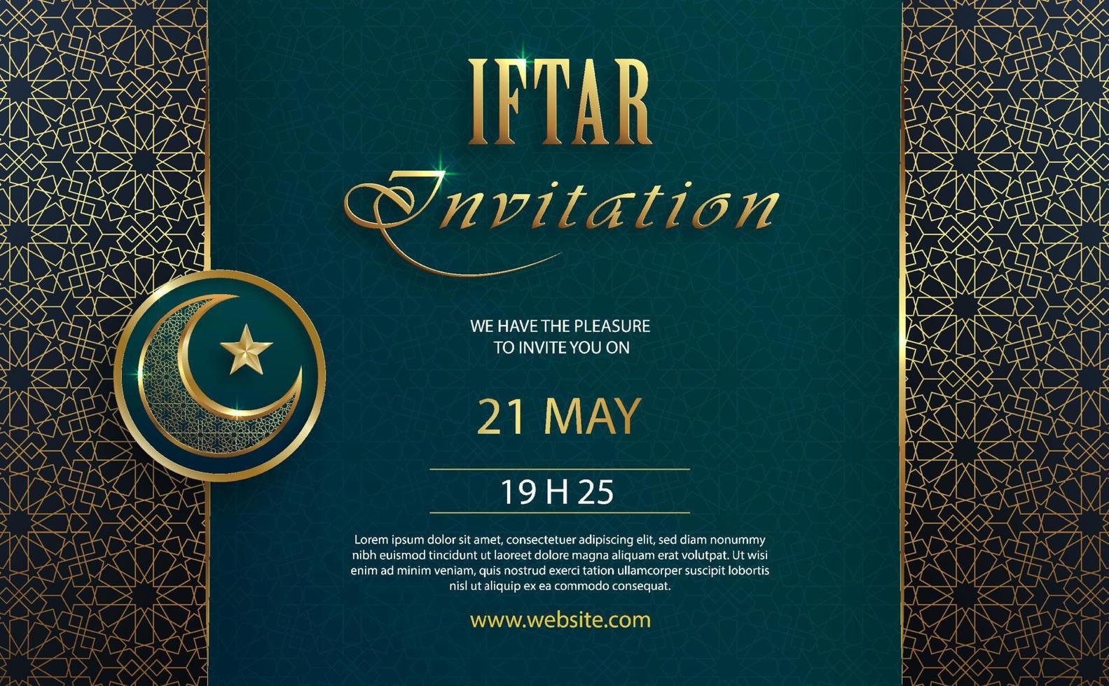 iftar uitnodiging kaart voor Ramadan kareem Aan Islamitisch achtergrond vector