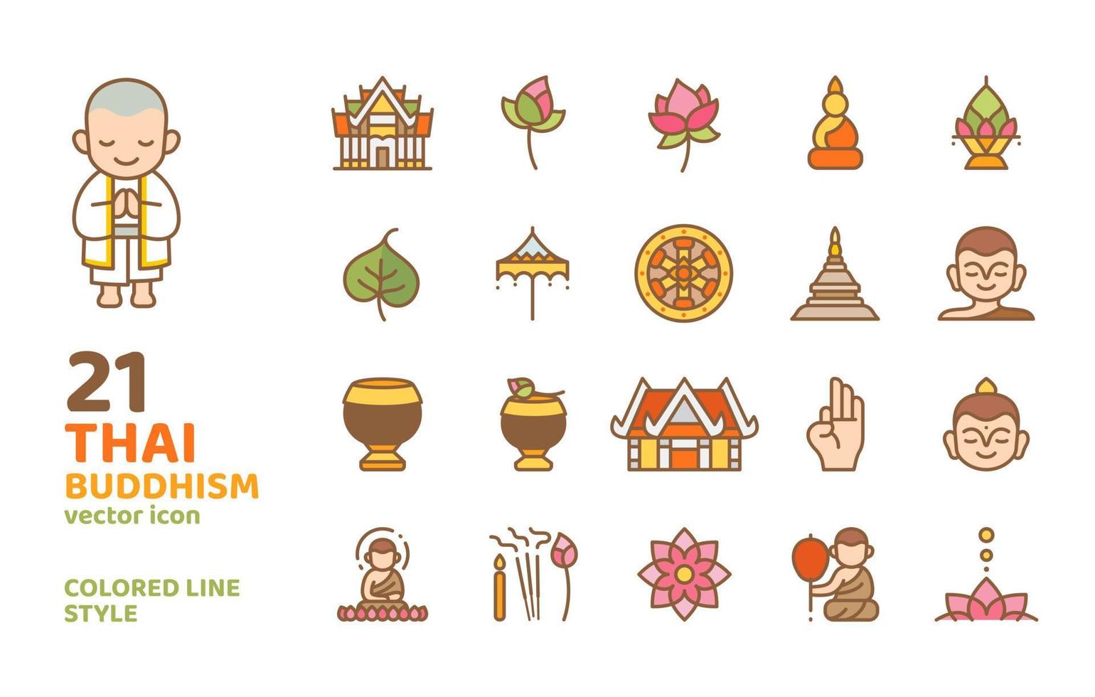 Thais Boeddhisme gekleurde lijn icoon stijl vector illustratie